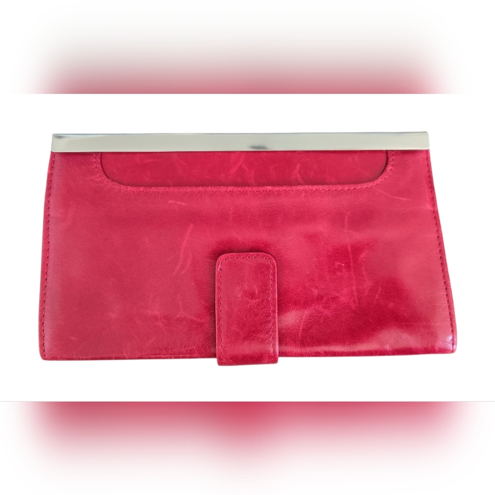 Hobo Maxine Framed Clutch Wallet Red Polished Leather EUC